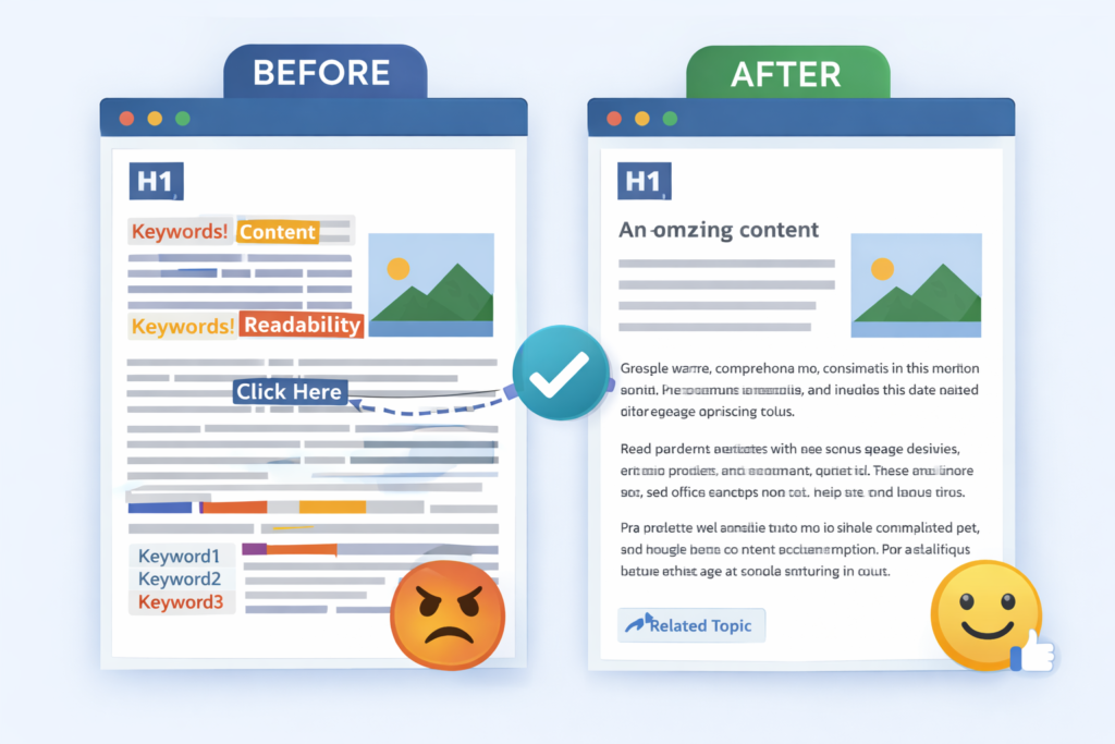 Before and after on-page
